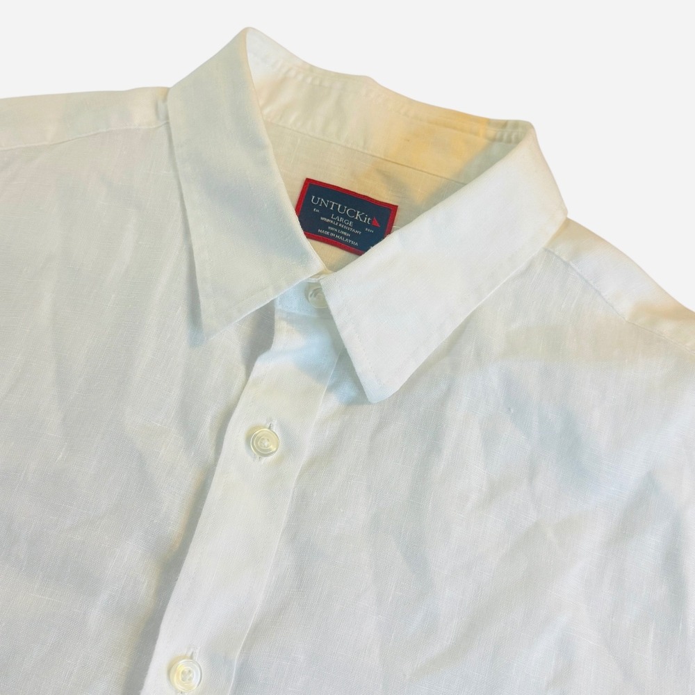 UNTUCKit Calvano White Linen Short Sleeve Shirt Mens Large Wrinkle Resistant